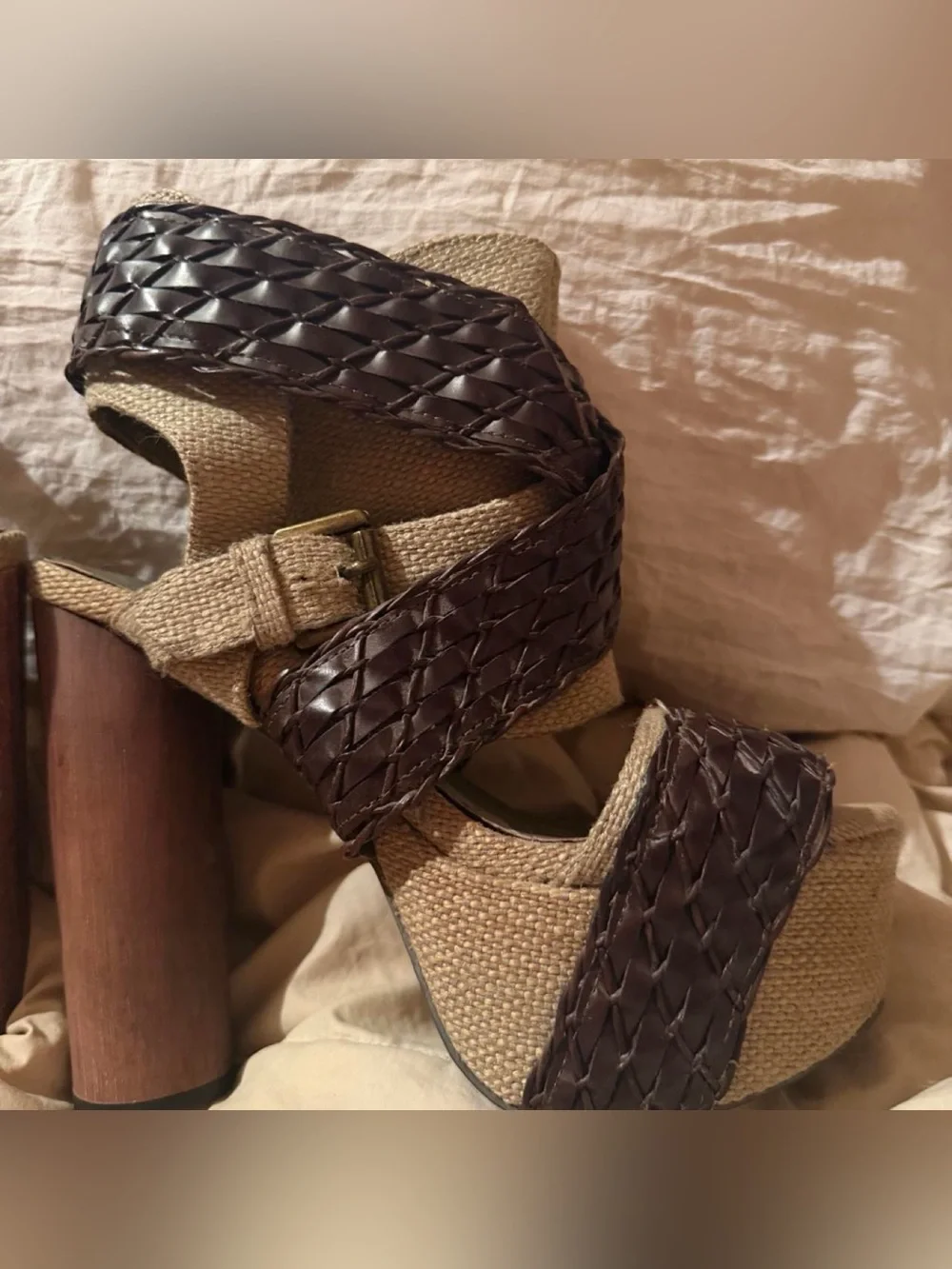 NEW Jeffrey Campbell Rare ❤️‍🔥 Tan Dark Brown jute & Leather Platform Heels 7.5